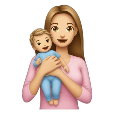 Young woman babysitter with newborn sticker