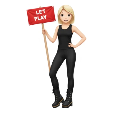 Create a Mistress with platform boots and black leggings and top and a banner : Let’s play sticker