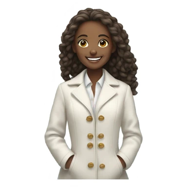 smiling girl by the water with a white blouse and a coat  sticker