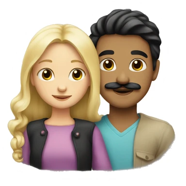 Blonde girl and boy with black hair and moustache hugging  sticker