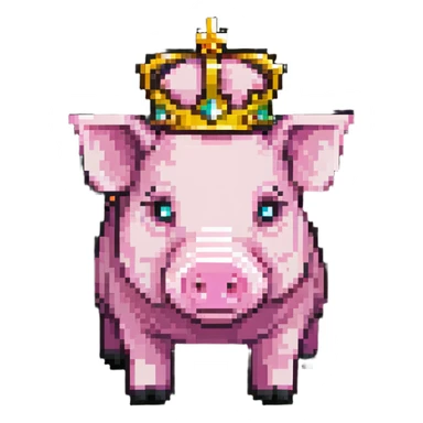 cute anime style pig with a golden crown, inspired by Technoblade, made out of Minecraft blocks, blocky and pixelated, expressive and charming sticker