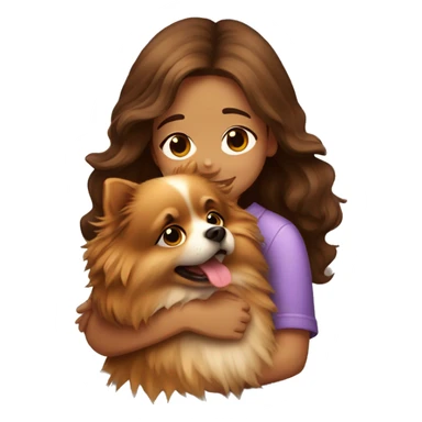 brown wavy haired girl hugging Pomeranian dog  sticker