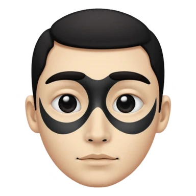 he has all black face but in the middle and nose part is white sticker