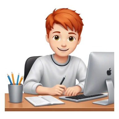 Redhead college programmer boy sitting at a desk and smiling sticker