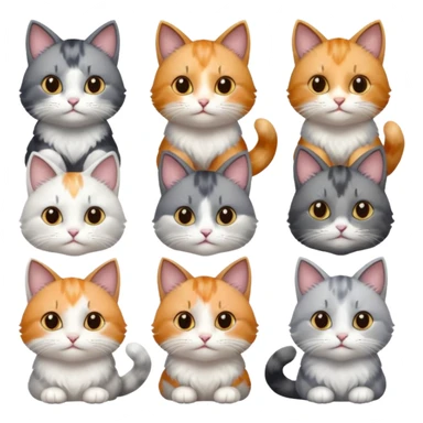 6 realistic looking cats with different natural coloured coats, assorted grey and white, greys, calico colours etc
 sticker