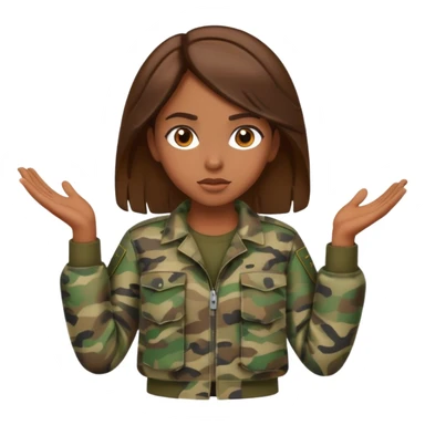 brown-skinned girl in camouflage, brown hair, shrugging sticker