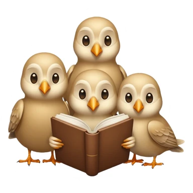 3 beige Birds reading books + flower sticker