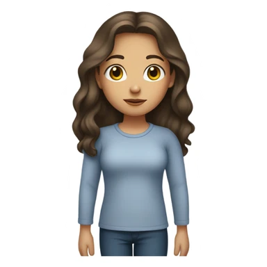 A girl with Sabrina longsleeve top, brunette long hair, lihat akun, round faced,  sticker