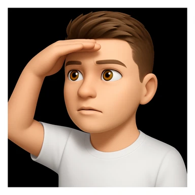 Based on these photos, make an emoji with facial features preserved, a man in a white T-shirt, looking into the distance sticker