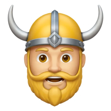 3D Viking emoji with a horned helmet, yellow round face, beard, smiling expression sticker