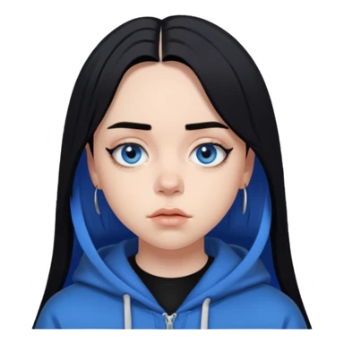 billie eilish as pretty bratz baddie, sharp black eyeliner, black hair, blue eyes sticker