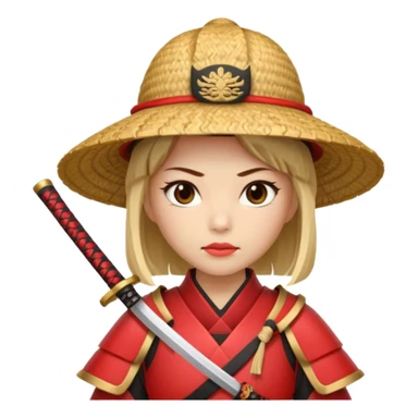 Samurai with straw hat, Warrior in red samurai armor, female, with katana sticker