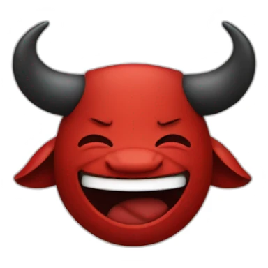 Minotaur in black and red colors in the style of a laughing emoji. sticker