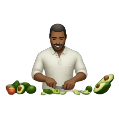 Man cutting avicado sticker