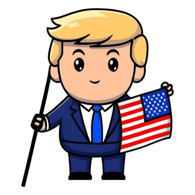 Donald Trump holding USA flag sticker