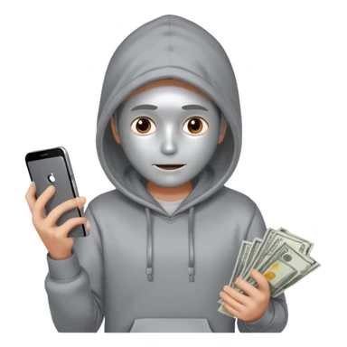 Silver skin, hoodied holding phone and money sticker