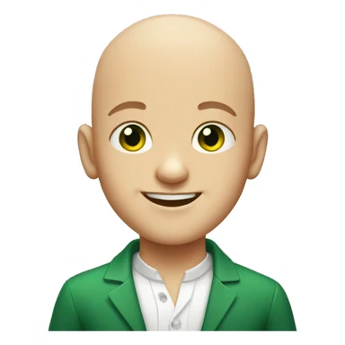 bald boy smiling portrait with bright green eyes sticker
