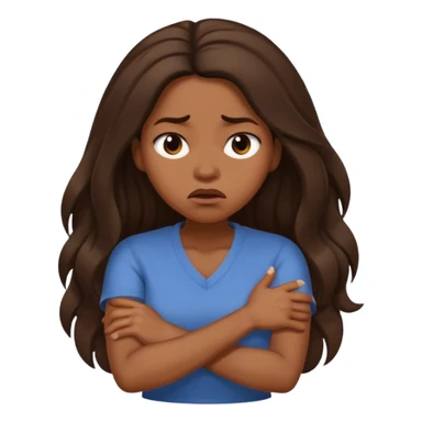 black woman with long hair looking upset, arms crossed, moth is frowning, rolling eyes sticker