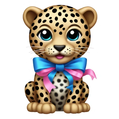leopard with black and blue spots with pink ribbon sticker