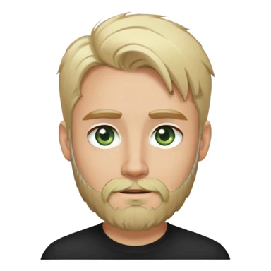 tech sis with blonde hair, pale green eyes, and beard. And black shirt with. like the last few emoji you've made me. sticker