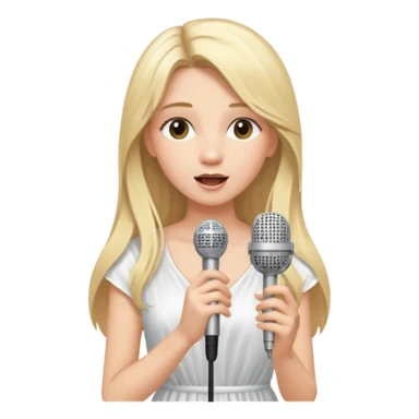 Singer Young woman – long blonde hair, around 20s, white dress, singing into mic sticker