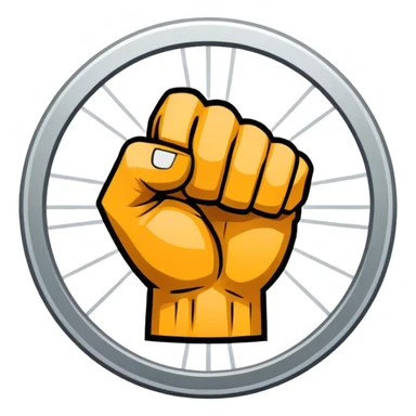 Round emblem symbolizing martial arts with a bold fist facing forward in the center. The fist is surrounded by dynamic lines representing movement and power. The design conveys strength, focus, and precision, with a minimalist background emphasizing the combat spirit. Transparent background. sticker
