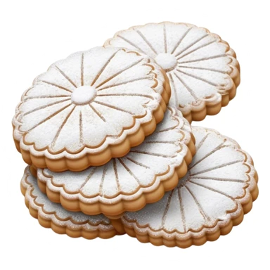 Ma'amoul Cinematic Realistic Ma'amoul Dessert Emoji, depicted as one or two delicate, date-filled cookies lightly dusted with powdered sugar, rendered with intricate textures and warm, inviting lighting. sticker