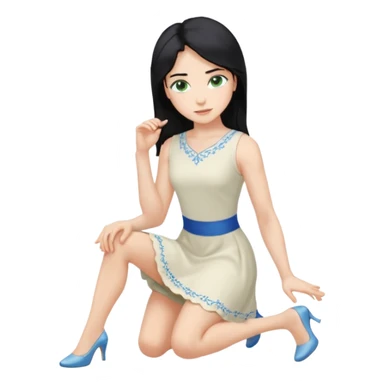 prince, upright, black Hair, blue eyes, garment,  woman, bending knee, white sleveless dress, blonde hair, green eyes, sticker