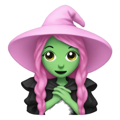 Witch dressed in black with green skin hugging pink dressed white witch sticker