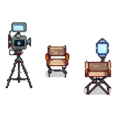 movie set with cameras, lights, and director's chair sticker