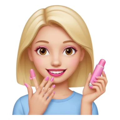 girl with pink nails and pink lip balm, smiling sticker
