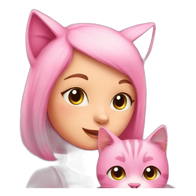 pink cat with littile girl sticker