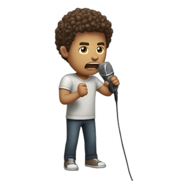 angry curly brown short hair guy putting his microphone in his mouth sticker