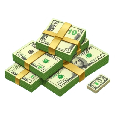 cash pile, make bills rectangular, next to a "10x" factor sticker