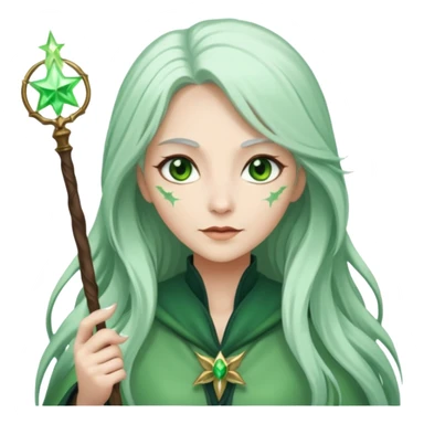 Woman with green skin color with white color long hair and carrying a magic wand sticker
