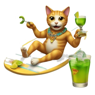 Cat on surfboard taking a tequila shot sticker