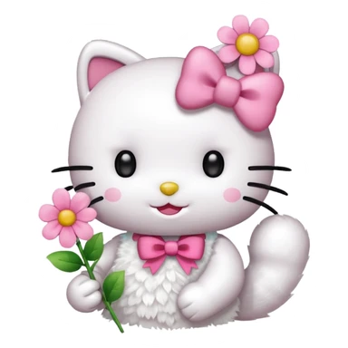 hello kitty giving flower sticker