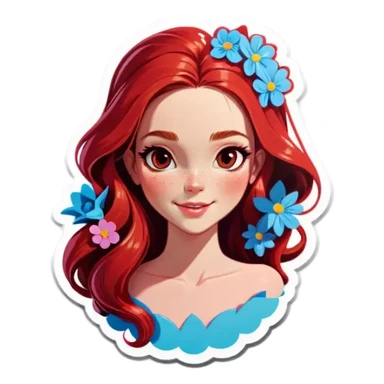 Realistic Long Red haired white woman with flowers in her hair  sticker