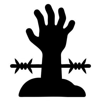 solid filled icon representing DayZ with a zombie hand and barbed wire sticker