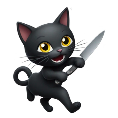 black cat with knife in its mouth running sticker