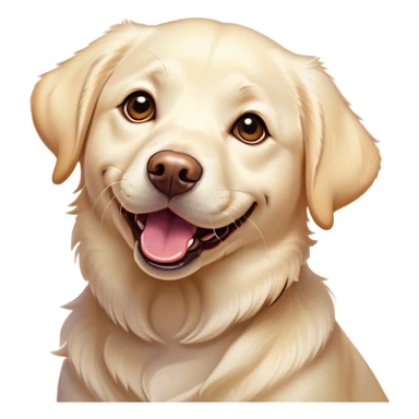 Cinematic Comical Cream Labrador Portrait Emoji, Head tilted dramatically with an exaggeratedly amused expression, featuring a glossy cream Fur with a radiant sheen, wide, expressive warm eyes filled with playful disbelief, Simplified yet hilariously expressive features, highly detailed, glowing with a slightly sassy glow, high shine, dramatic yet playful, stylized with an air of cheeky mischief, bright and endearing, soft glowing outline, capturing the essence of a spirited and over-the-top companion, so meme-worthy it feels like it could side-eye its way into internet fame instantly! sticker