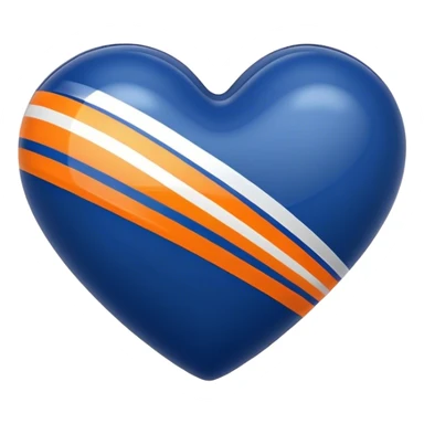 Glossy dark blue heart with straight orange athletic stripes going down one side sticker