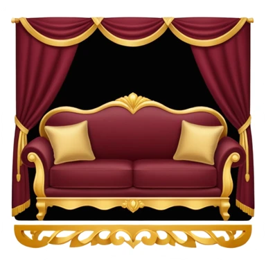 burgundy couch, with luxurious gold and black decorative pillows sticker