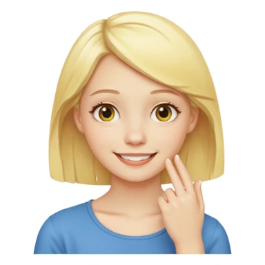 yellow smiling face girl with one hand flat under chin sticker