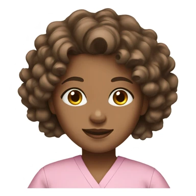 Girl with brown curly hair & brown eyes in pink scrubs  sticker
