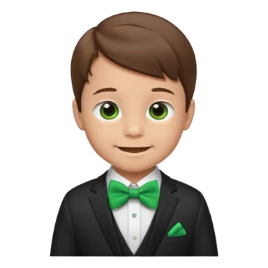 baby boy, brown hair in suit, with green bow, smile sticker