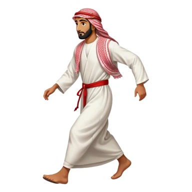 Arab man walking, traditional thobe and keffiyeh, mid-stride sticker