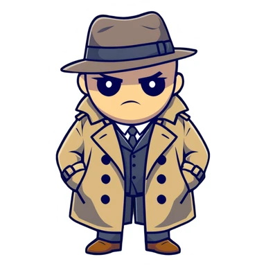cartoonish spy Штирлиц in a trench coat and hat, looking serious sticker