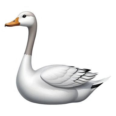 A naval vessel with a flight deck and a long-necked white goose head extending from the bow sticker
