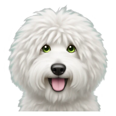 White fluffy doodle with greenish eyes and pink nose sticker